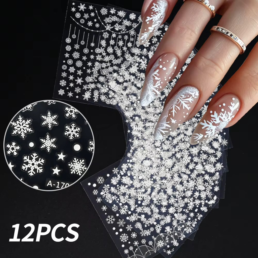 MAFANAILS Nail Art Aufkleber, Schneeflocken, Weiß, Metallic, 12 Stück - Bild 3