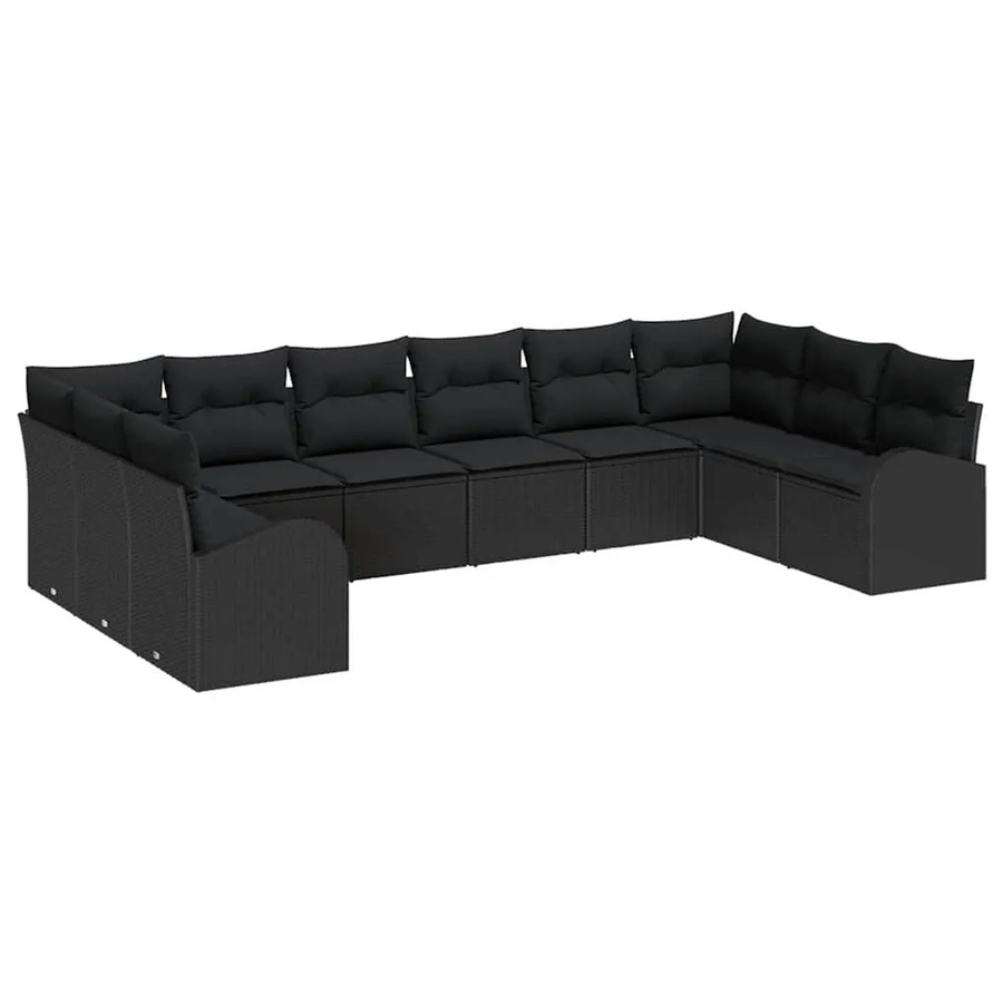 vidaXL Garten-Sofa-Set aus Poly-Rattan in Schwarz, 10-teiliges U-Shape Lounge-Set mit Polsterkissen und Armlehnen - Bild 2