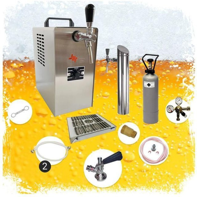Komplettset Bierausschanksystem JET 30 Trockenkühler 1-leitig mit Säule Tower und Flachkopf Adapter in Silber aus Edelstahl - Bild 1