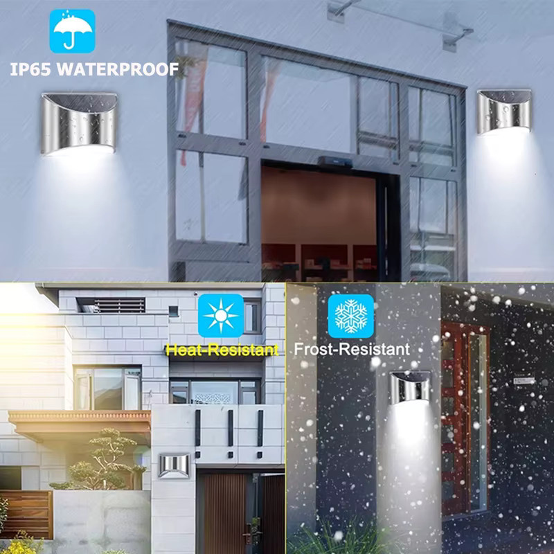 DOUWENXI 2er Set Solar Wandleuchten aus Edelstahl in Silber für Garten, Terrasse und Treppen - Bild 4