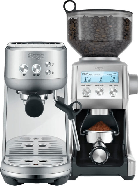Sage Bambino Siebträgermaschine aus Edelstahl mit Kaffeemühle und PID-Steuerung in Silber - Bild 1