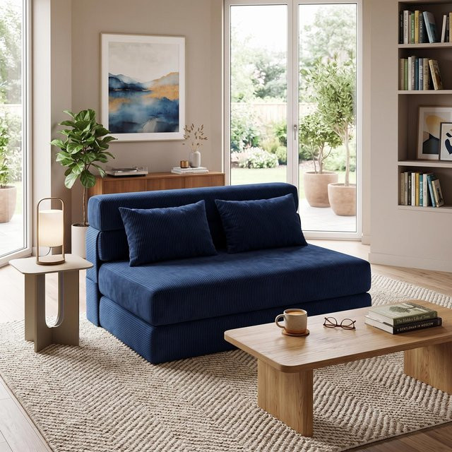 HiMISS Modernes Schlafsofa als umwandelbare Bodencouch mit Kissen, 4-fach faltbares Lounge-Möbel aus hochdichtem Schaumstoff für Wohnzimmer, Schlafzimmer und Büro - Bild 1