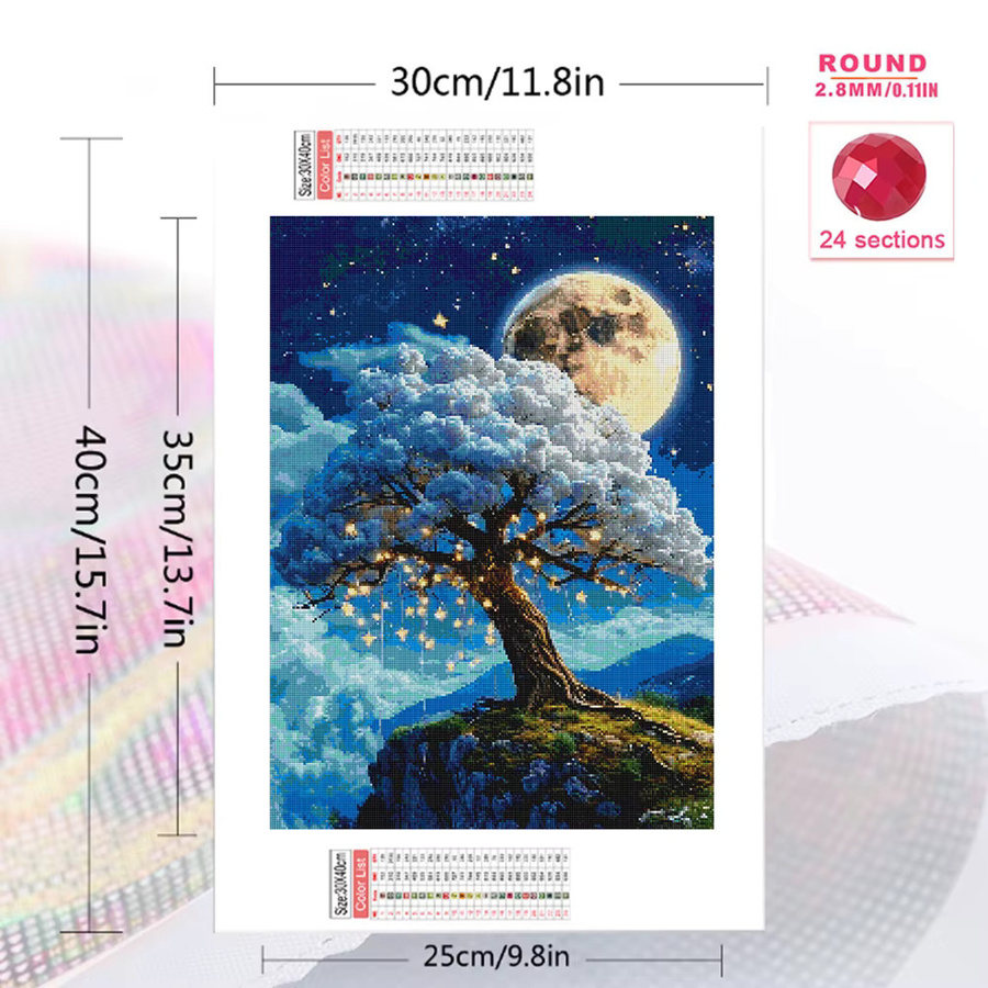 Evershine Diamantmalerei Set Landschaft mit Baum und Mond als Mosaik-Stickerei in Multicolour, B/H: 30 x 20 cm - Bild 2