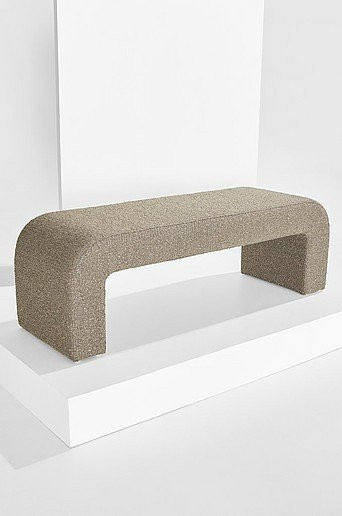 Odette Bank aus Bouclé in Beige mit Holzgestell, Breite: 120 cm, Tiefe: 41 cm, Höhe: 40 cm - Bild 1