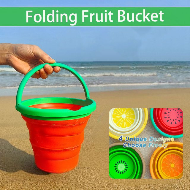 DSUE Sandspielzeug Set mit klappbarem Eimer und Sandformen in Grün und Bunt für Kinder - Bild 1