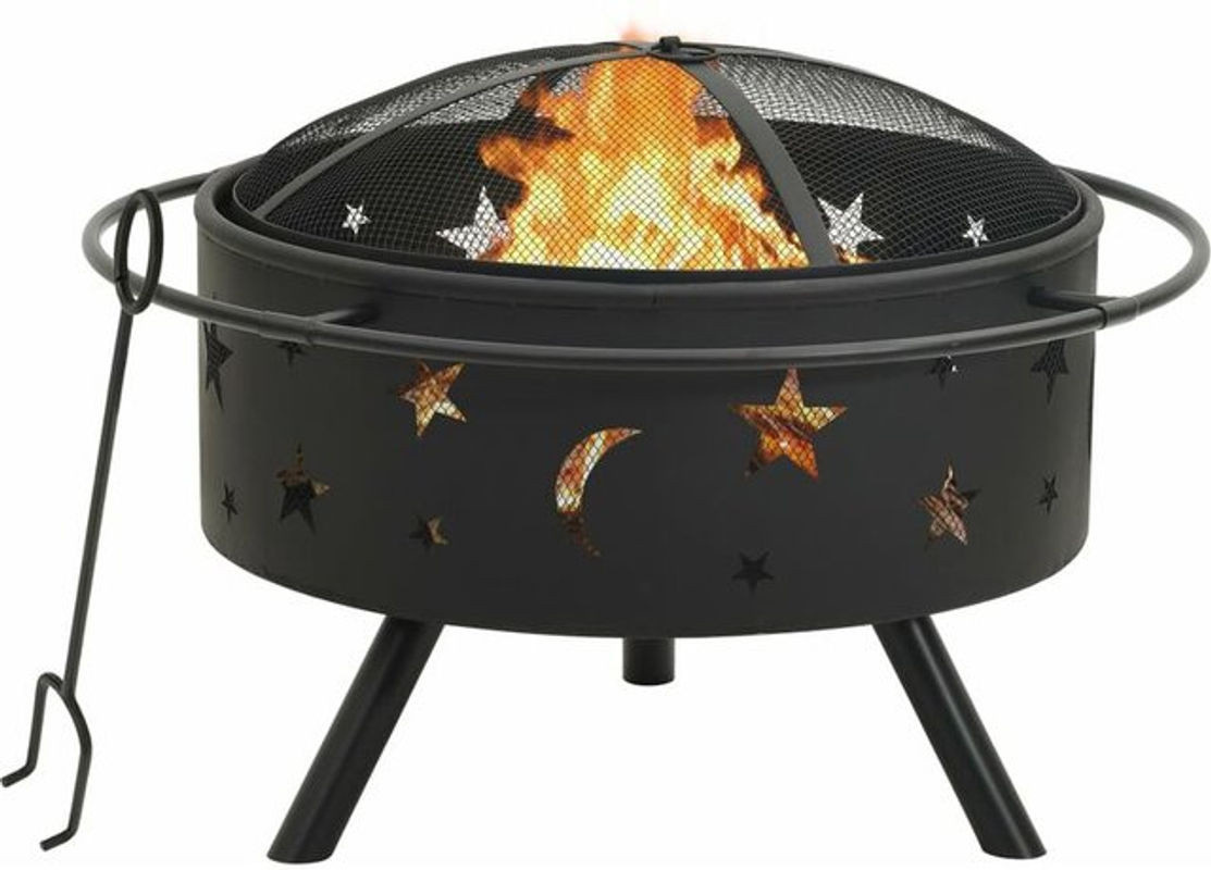 vidaxl Feuerstelle aus Stahl mit Schürhaken in Schwarz, Durchmesser: 76 cm - Bild 1