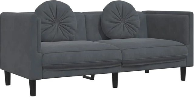 vidaXL 2-Sitzer Sofa aus Samt mit Kissen in Dunkelgrau, modernes Polstersofa mit Massivholzrahmen und Armlehnen, B/T/H: 173,5 x 77,0 x 70,0 cm - Bild 1
