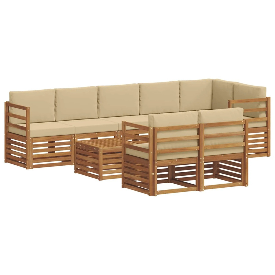 vidaXL Sofagarnitur 9-teilig aus Massivholz Akazie in Natur und Beige mit Polsterkissen und modernem Latten-Design - Bild 2