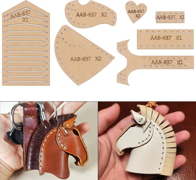 QJH Schlüsselanhänger Pferdekopf, Leder, DIY Handarbeit - Bild 1