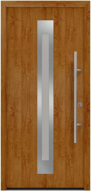 EcoStar Haustür Isopro Secur IPS 770S mit Glaseinsatz, Farbe: Golden Oak (Braun), B/H: 110 x 210 cm, DIN Rechts, RC2 Schutzklasse - Bild 1
