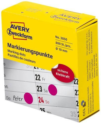 Avery Zweckform Markierungspunkte 3850 Etiketten Ø 10mm Pink Permanent haftend aus Papier - Bild 1