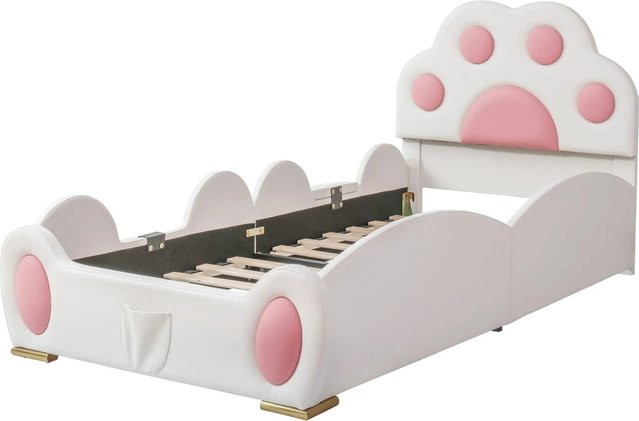 okwish Polsterbett für Kinder mit Rutsche und Leiter in Weiß und Rosa, B/T: 90 x 200 cm - Bild 1