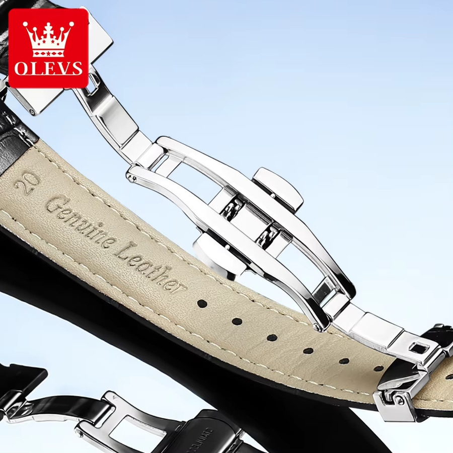 OLEVS Armbanduhr, Automatik, Edelstahl, Leder, Mondphase, Herren - Bild 4