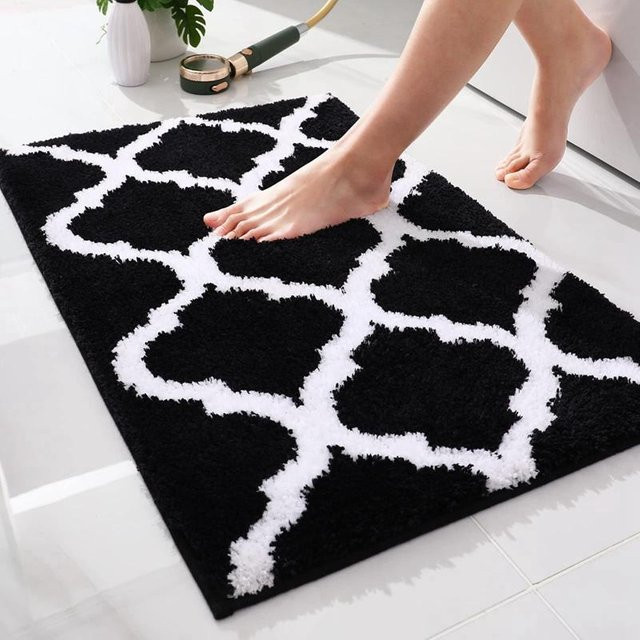 Olanly Badematte aus Mikrofaser, rutschfeste und super saugfähige Badezimmermatte, schwarz, Breite: 51 cm, Tiefe: 76 cm - Bild 1