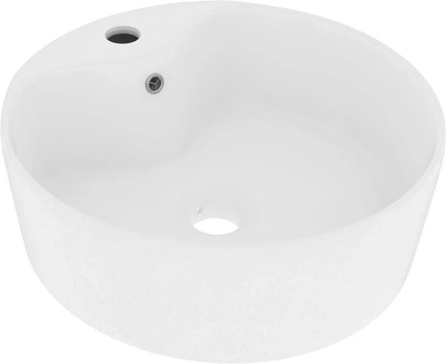 vidaXL Keramik-Waschbecken mit Überlauf, Weiß, Rund, B: 36 cm, H: 13 cm - Bild 1