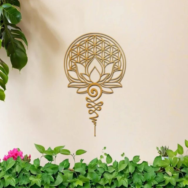 CIFBUY Mandala Metall-Wandkunst in Gold, Lotusblume Sri Yantra geometrische Dekoration für Yoga und Meditation, Durchmesser: 40 cm - Bild 1