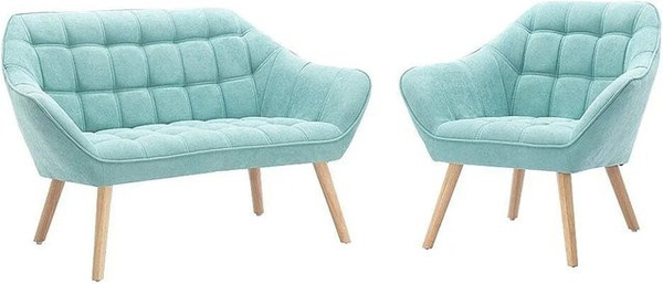 Vente-unique Couchgarnitur Caserta in Mandelgrün bestehend aus einem 2-Sitzer Sofa und einem Sessel, Breite: 127 cm, Tiefe: 82 cm, Höhe: 82 cm