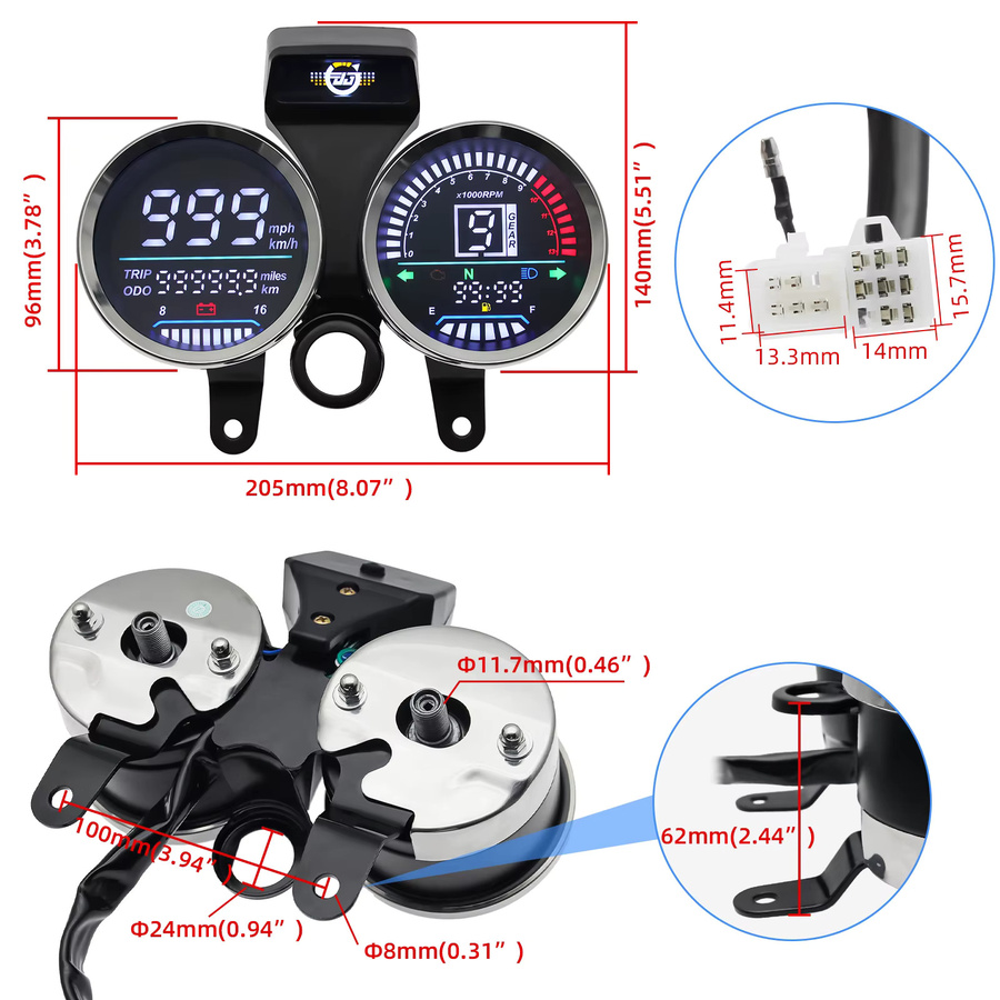 Digitaler Motorrad-Tachometer mit Drehzahlmesser und Ganganzeige für Suzuki GN 125 in Schwarz von ZMFJH - Bild 4
