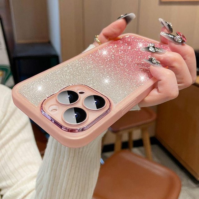 Transparente Glitzer Handyhülle mit Linsenschutz für Apple iPhone Modelle in Pink - Bild 1