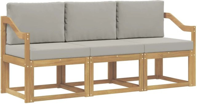 vidaXL Outdoor-Sofagarnitur 3-teilig aus Akazienholz in Weiß-Hellgrau B/T/H: 185,5 x 63 x 73 cm - Bild 1