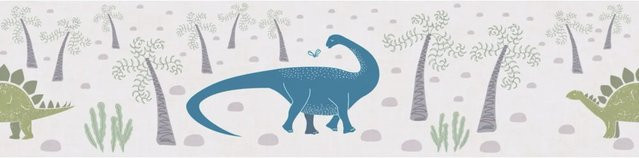 A.S. Création Vlies-Bordüre Dinos in Blau-Bunt-Grün für das Kinderzimmer, Länge: 5 m, Höhe: 0,13 m, FSC-zertifiziert - Bild 1