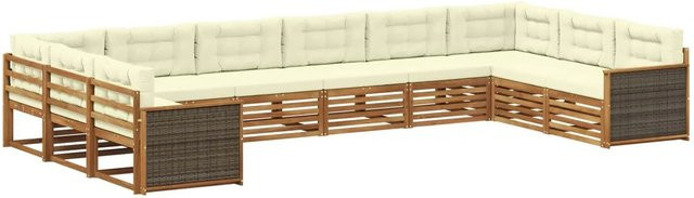 vidaXL Sofagarnitur aus Massivholz Akazie mit 10 Kissen in Beige - Bild 1