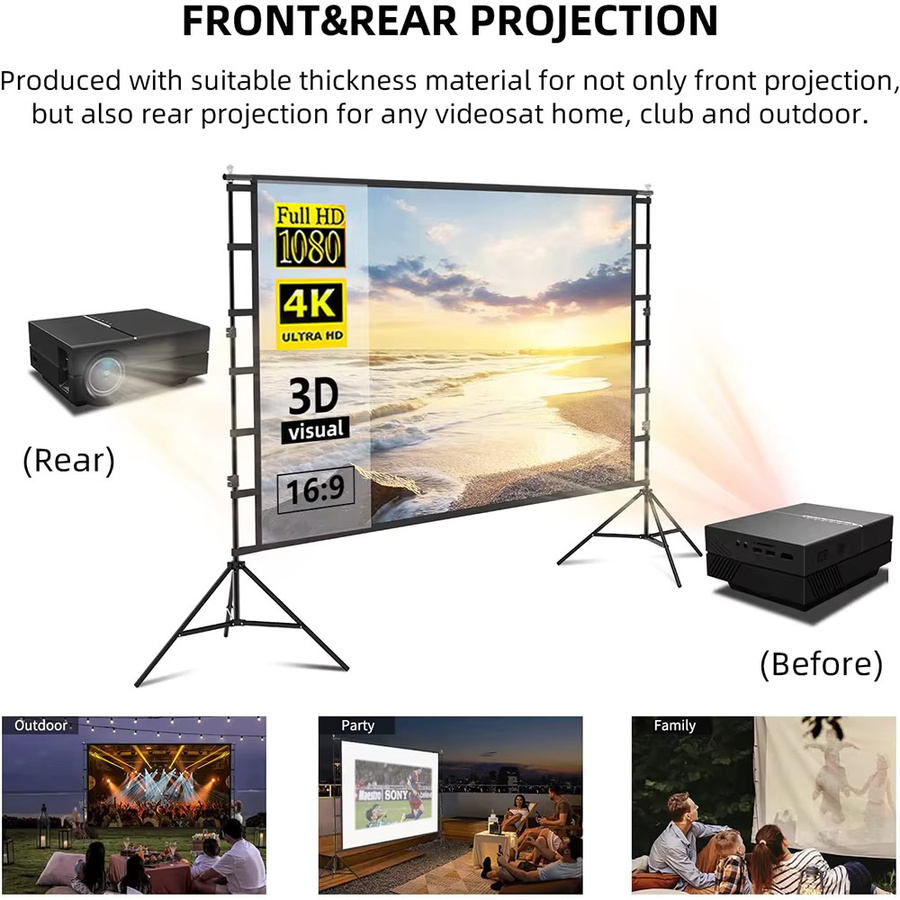 VEIDADZ Projektorleinwand mit Ständer, weiß, knitterfrei, doppelseitiger Bildschirm für Heimkino und Outdoor, 60-150 Zoll, 160 Grad Betrachtungswinkel - Bild 4