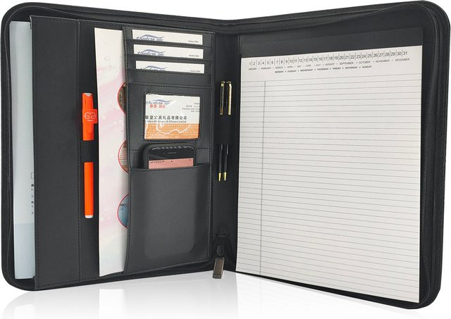 Bisofice Business Pad Folio Organizer aus PU-Leder mit Reißverschluss in Schwarz für A4 Dokumente und Tablet - Bild 1