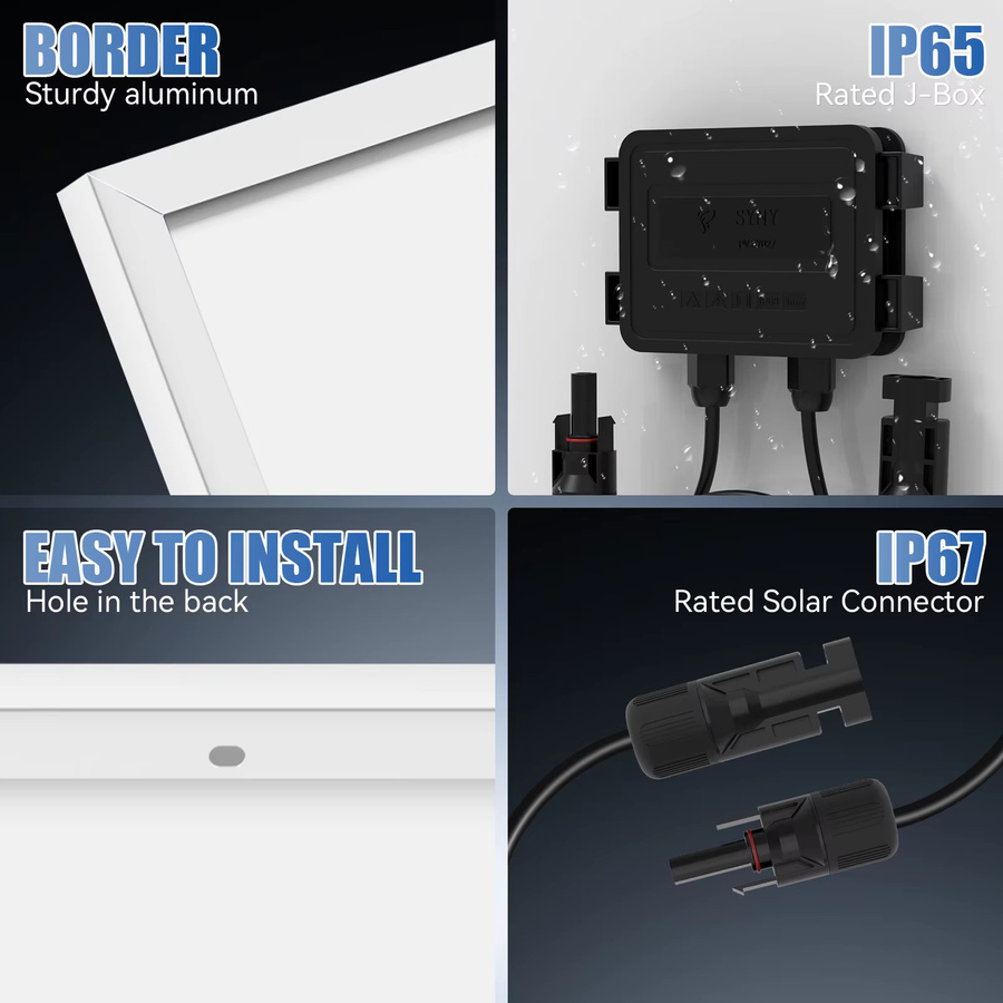 Rvpozwer Monokristallines Solarpanel Schwarz, hocheffizientes Solarzellen-Modul mit 12BB für Wohnmobil und Anhänger, 12,8 V - Bild 4