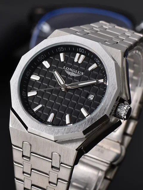 LONGLUX Armbanduhr Automatik, Edelstahl, Schwarz, Herren, Datum - Bild 1