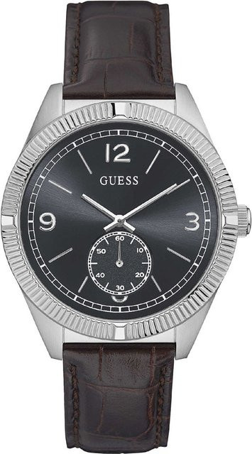 Guess Herrenuhr, Quarz, Edelstahl, 42 mm, Leder, Grau - Bild 1