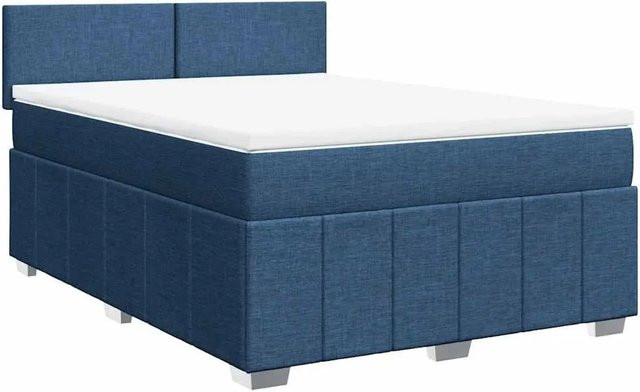 vidaXL Boxspringbett mit Matratze Blau, Hybridbett mit USB-Ladeport und Unterbettbeleuchtung, B/T: 140 x 190 cm - Bild 1