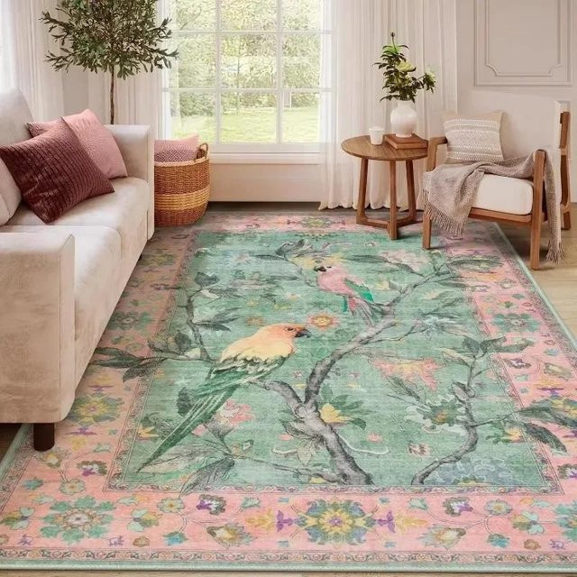 Lodestar Bereichsteppich mit Blumen- und Vogelmuster, weich und rutschfest, waschbar, Multicolour, B/T: 80 x 50 cm - Bild 1