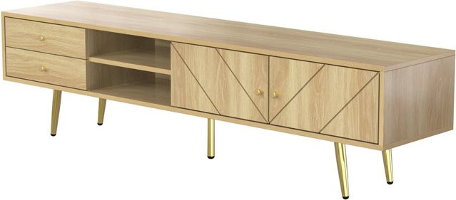 okwish TV Schrank in Beige mit Goldfüßen und Rillendesign für dein Wohnzimmer, B/T/H: 160 x 36 x 42 cm - Bild 1