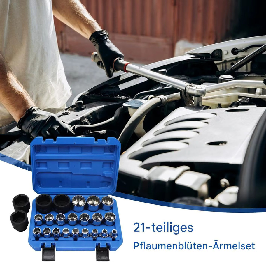 21-teiliger Steckschlüsselsatz 8-36mm mit Aufbewahrungsbox in Blau, 1/2 Zoll Steckschlüssel-Set mit Sechskant- und Splined-Bits für Reparaturarbeiten - Bild 8