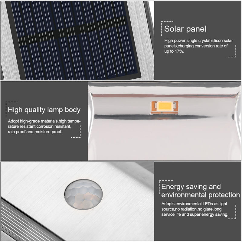GoolRC Solarbetriebene LED Wandleuchte mit PIR-Bewegungsmelder in Silber und Reinweiß für Garten, Balkon und Außenbereich - Bild 2