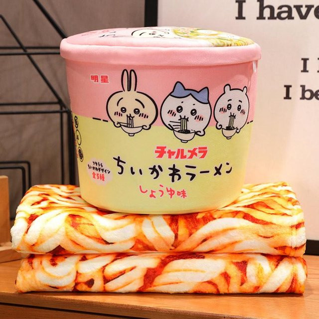 Süßer Mu Cheng Plüschkissen Set mit Decke im Shin Ramen Instant-Nudeln Design, Mehrfarbig - Bild 1
