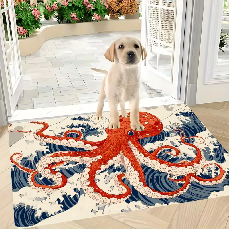 VIKAMA Willkommens-Fußmatte mit Oktopus-Wellen-Motiv, rutschfest und waschbar, mehrfarbig, B: 60 cm, T: 40 cm - Bild 2