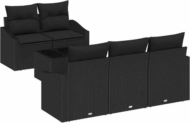 vidaXL Gartenmöbel Set 6-teilig aus Poly-Rattan und Stahl in Schwarz mit Kissen und Tisch - Bild 1