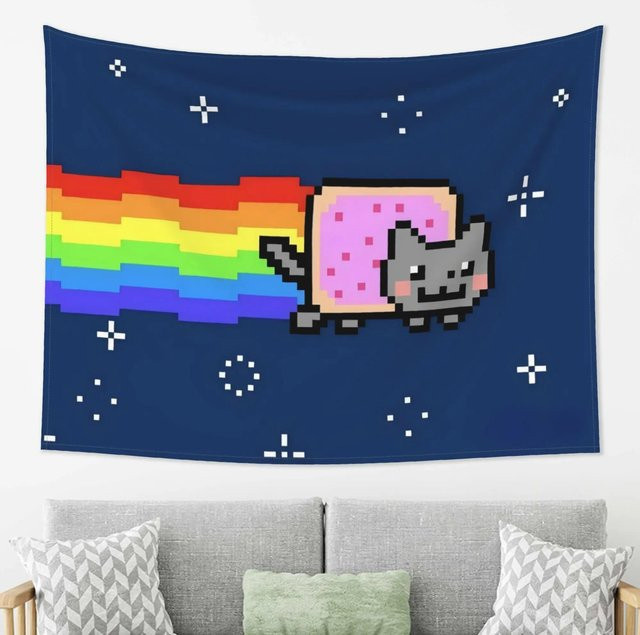 Nyan Cat Regenbogen Pixel Wandteppich von JMG Household Supplies, bunter Retro 8-Bit Meme Wandbehang, Breite: 150 cm, Höhe: 200 cm - Bild 1