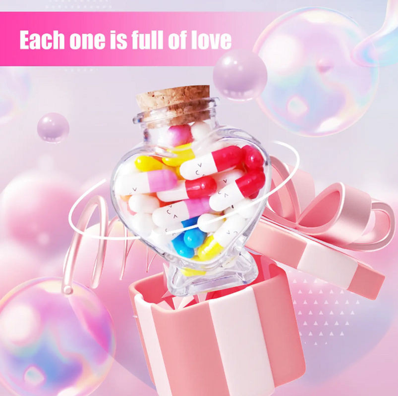 52 Stück bunte transparente Kunststoff Kapseln als DIY Wunschflaschen für Valentinstag und Dekoration - Bild 1