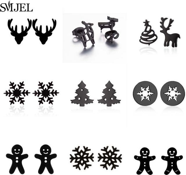 SMJEL Ohrstecker Deer Schneeflocke, Edelstahl, Schwarz, Damen - Bild 1