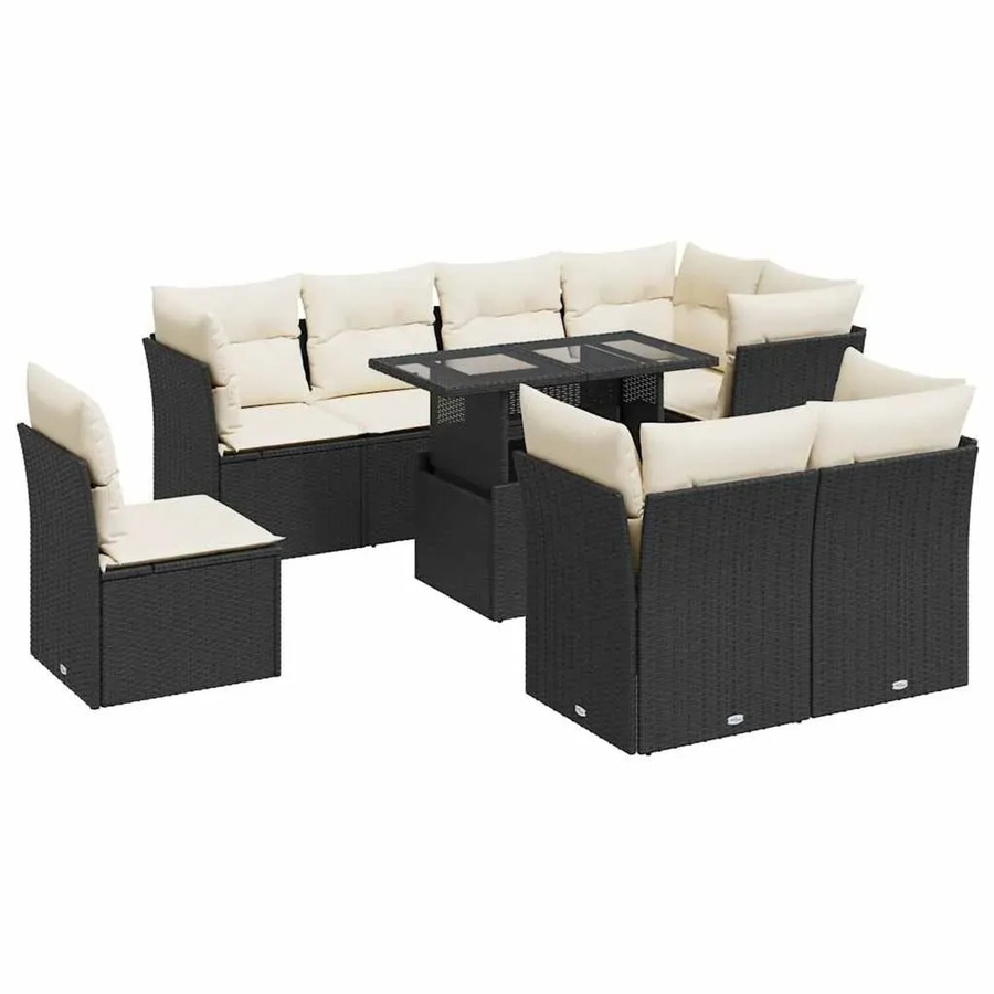 vidaXL 9-teilige Garten-Sofagarnitur aus Poly-Rattan mit Kissen in Schwarz-Creme - Bild 2