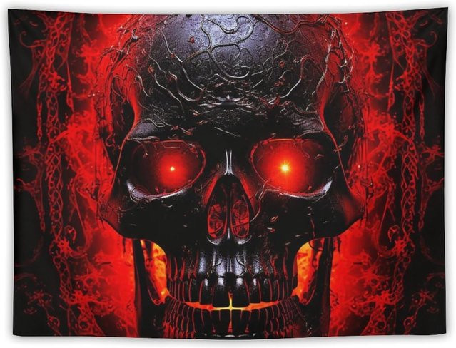 Vintage Totenkopf Wandteppich von JMG Household Supplies in Schwarz-Rot, Kunst-Wandteppich für dein Schlafzimmer, Breite: 70 cm, Höhe: 100 cm - Bild 1