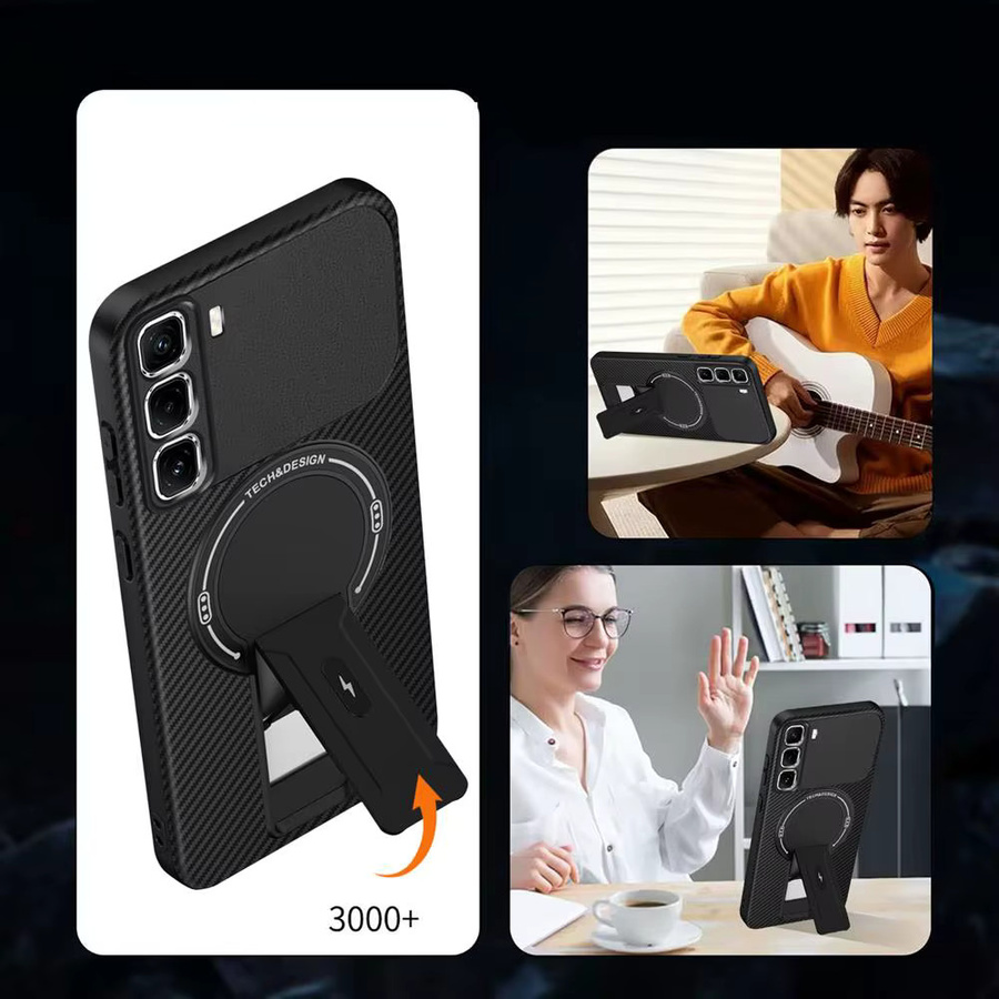 Magnetische Schutzhülle mit Carbon-Faser-Muster für Infinix Hot 60 Pro Plus, Hot 60, 60i, 40i, Note 50, 40 Pro in Schwarz mit Wireless Charging Funktion - Bild 2