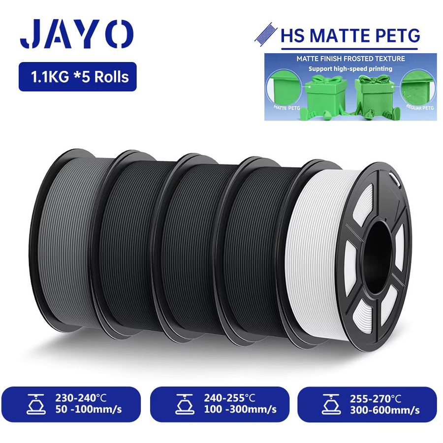 JAYO 5 Rollen 3D PETG Filament 1,75mm Matt Hochgeschwindigkeits-Filament für FDM Drucker - Bild 2