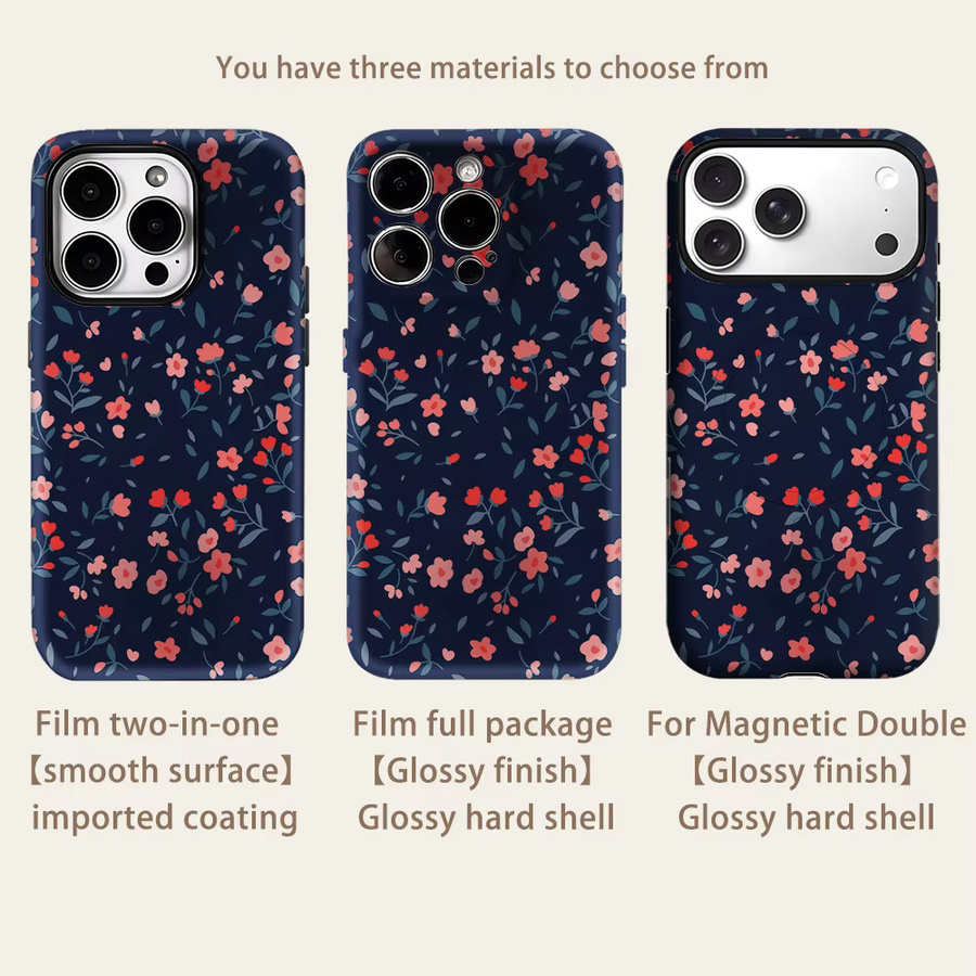 Robuste Apple iPhone Handyhülle mit Mitternachtsrosa Blumen und Magnetfunktion für iPhone 17 16 15 14 Pro Max Plus - Bild 2