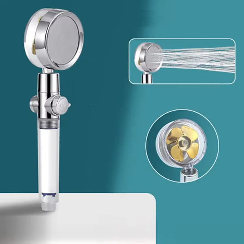 DOCO LAB Duschkopf mit rotierendem Doppelturbo-Druckpropeller in Chrom und Silber, rund - Bild 3