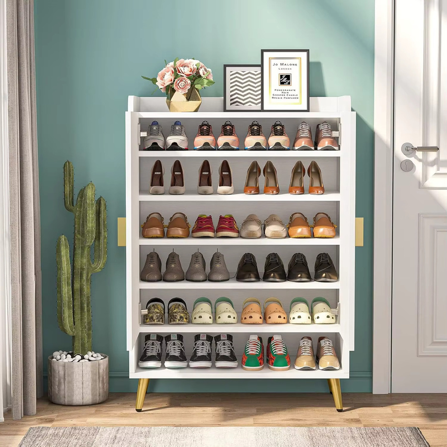 LITTLE TREE 7-stöckiger Schuhschrank aus Holz in Weiß mit Türen und verstellbaren Regalen für Flur und Wohnzimmer - Bild 4