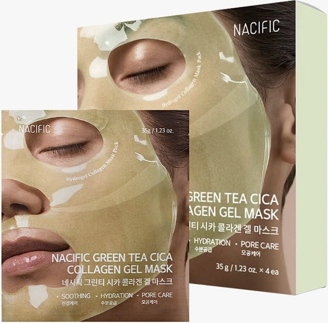 NACIFIC Grüntee Cica Kollagen Gel-Maske, 4 Stück, für empfindliche Haut - Bild 1